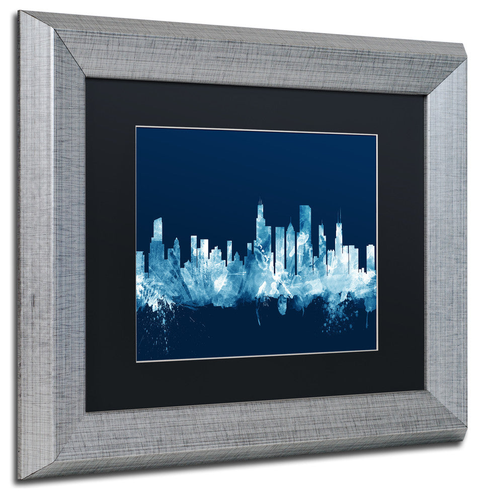 Michael Tompsett ''Chicago Illinois Skyline Navy'' Matted Framed Art, 11x14