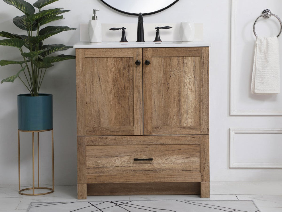 Home Living 30" Single Bathroom Vanity, Natural Oak With Backsplash
