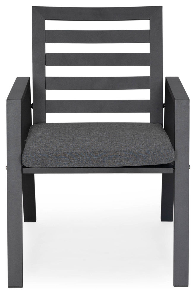 LeisureMod Chelsea Patio Dining Chair, Aluminum With Cushions Set of 2, Black
