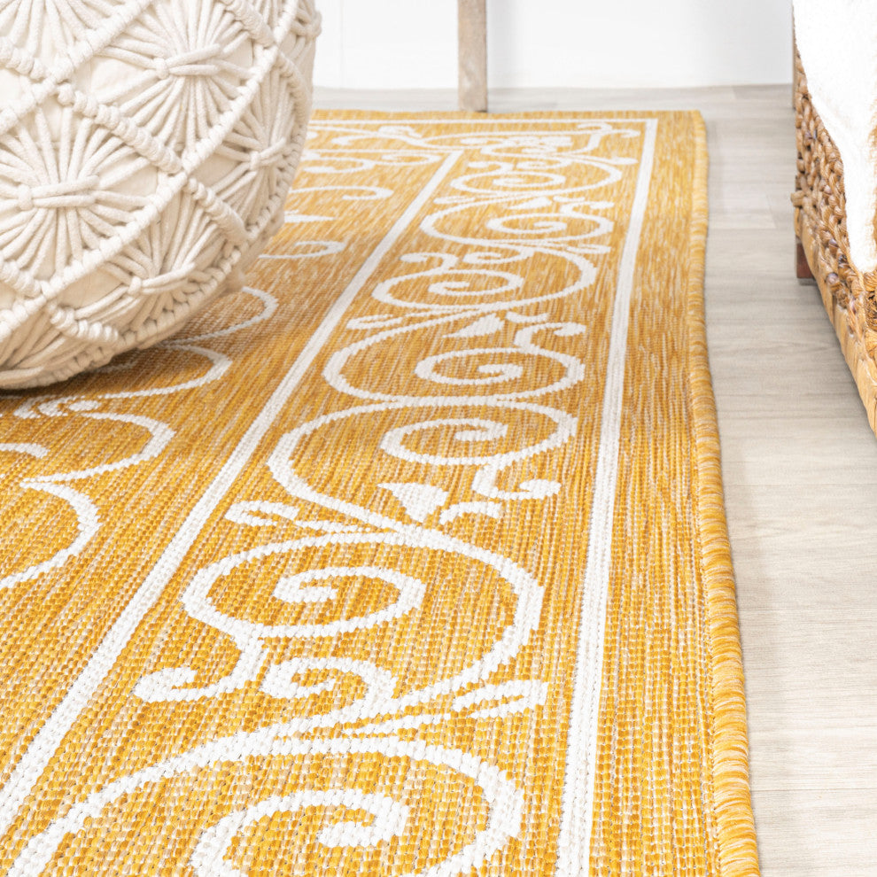 Charleston Filigree Textured Weave Indoor/Outdoor, Yellow/Cream, 5' Square