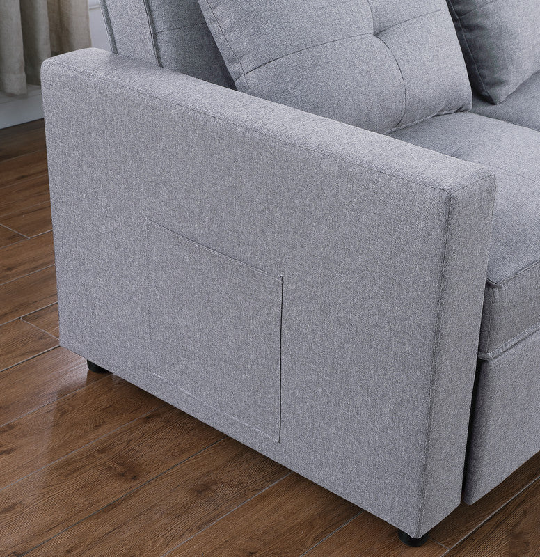 Zoey Linen Convertible Sleeper Loveseat With Side Pocket, Light Gray