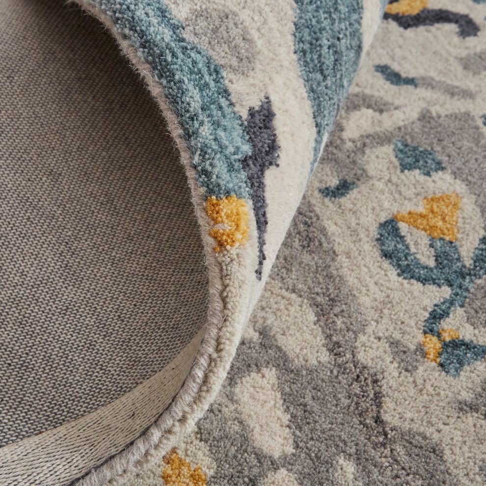 Weave & Wander Everley Wool Rug, Warm Beige/Blue, Rug, Gray, 5'x8'