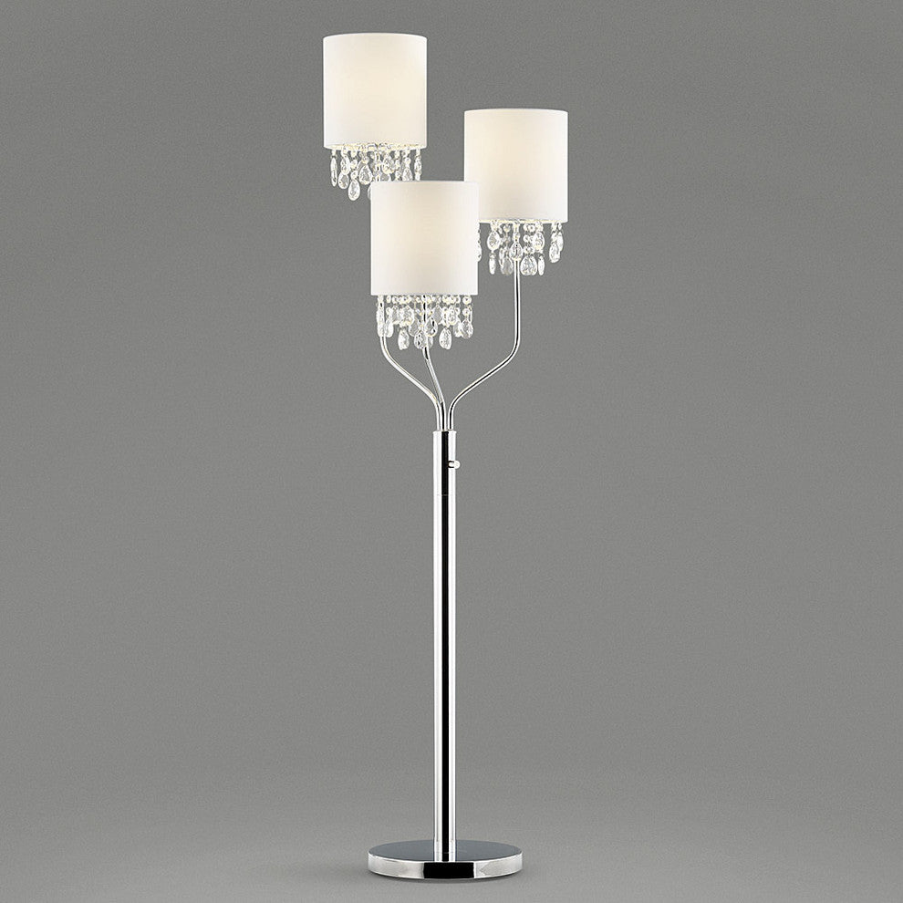 3-Light Crystal Pendants Floor Lamp, 64", White