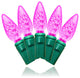 70 C6 Pink LED Lights 4" Spacing On Green Wire
