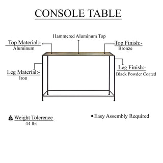 48" Console Sofa Table Bronze Tray Top Industrial Iron Frame Black Brown