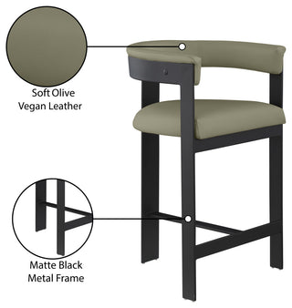 Romeo Upholstered Counter Stool, Olive, Vegan Leather, Matte Black Finish