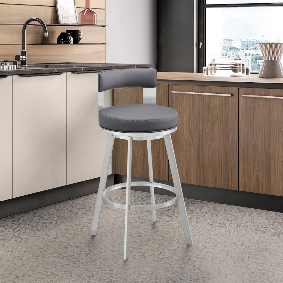 Flynn Swivel Counter or Bar Stool in Faux Leather and Metal