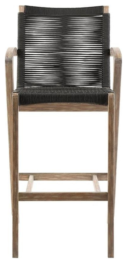 Armen Living Nabila 30" Wood/Rope Outdoor Bar Stool in Charcoal/Natural