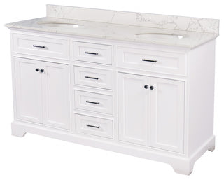 Aria 60" Double Bathroom Vanity, White, Engineered Marble