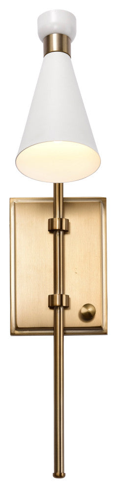 Prospect 1-Light Wall Sconce, Matte White With Burnished Brass