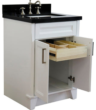 25" Single Sink Vanity, White Finish With Black Galaxy Granite