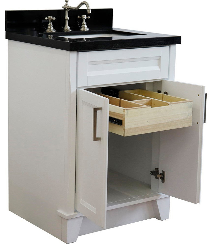 25" Single Sink Vanity, White Finish With Black Galaxy Granite