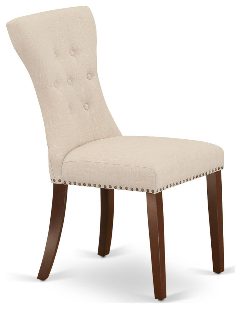 5Pc Dining Set 4 Upholstered Chairs, Round Table Hardwood Frame, Mahogany Finish