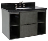 37" Single Wall Mount Vanity, Linen Gray Finish With Black Galaxy Top