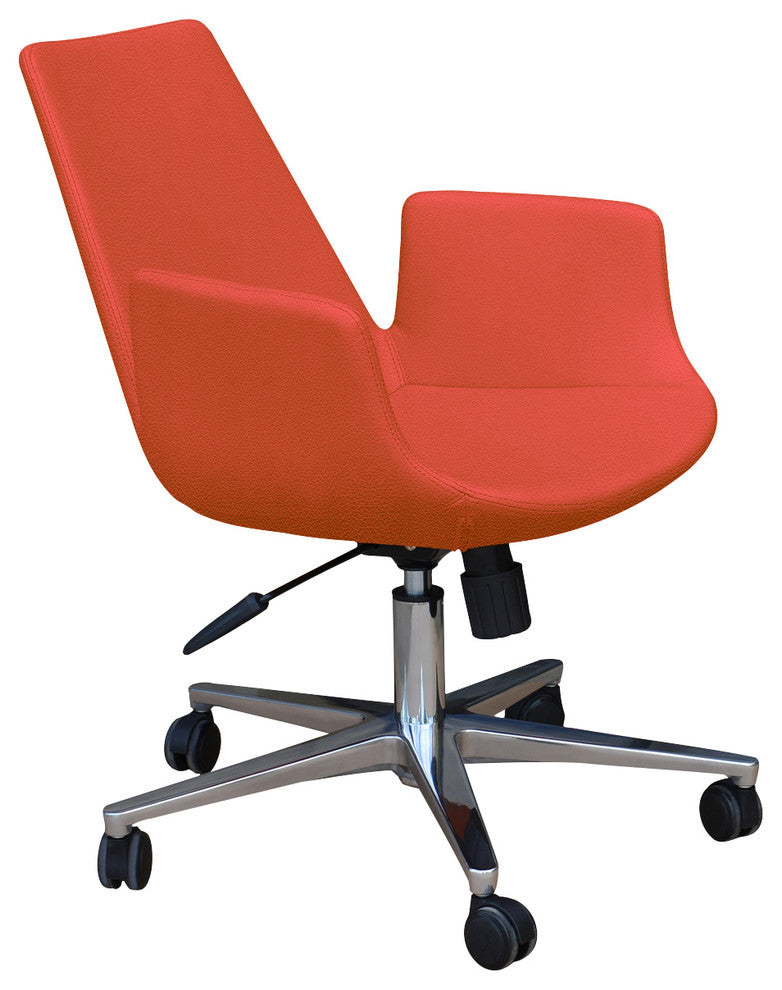 Eiffel Arm Office Chair, Aluminium Base, Orange Leatherette