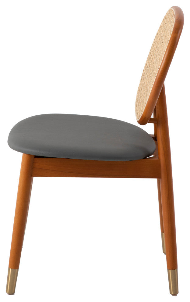 LeisureMod Holbeck Wicker Dining Chair With Leather Seat Set of 2, Grey