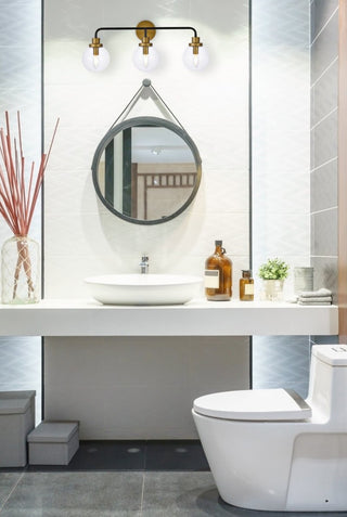 Helen 3-Light Bath Sconce, Black With Brass With Clear Shade