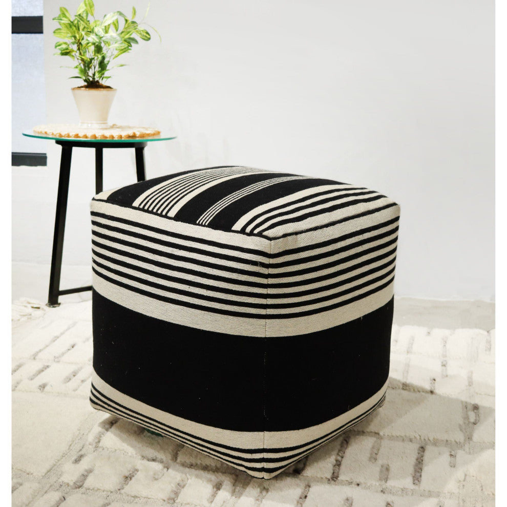 Ivory Machine Woven Newsom Pouf, 18" Cube