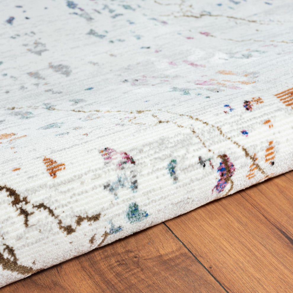 8'x10' White Abstract Marble Area Rug