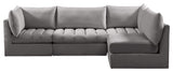 Jacob Velvet Upholstered 4-Piece L-Shaped Modular Sectional, Grey