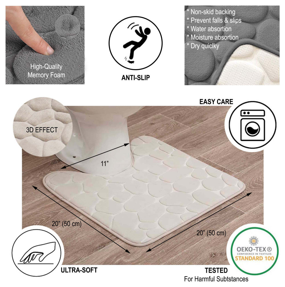 Bath Rug Memory Foam Mat 3D Pebble, Beige, Contour Rug 20"x20"