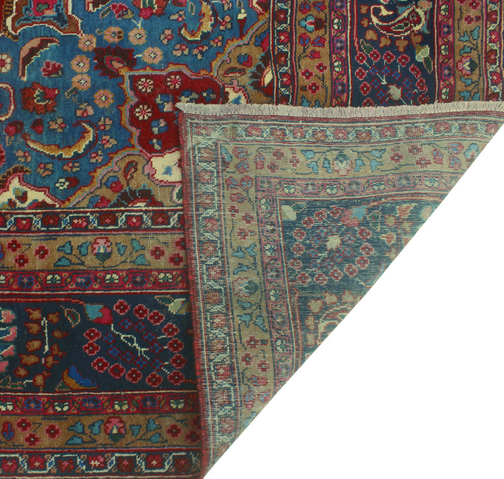 Fine Vintage Distressed Eliana Red/Navy Rug, 9'7x12'9