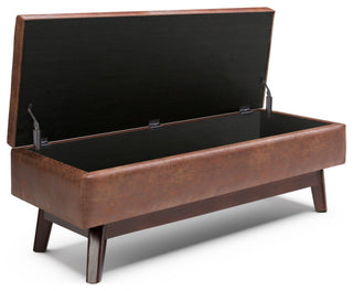 Owen Rectangular Storage Ottoman, Distressed Saddle Brown