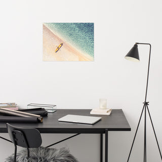 Yellow Canoe & Blue Sea with Soft Violet Effect Landscape Photo Loose Art Print, 18" X 24"