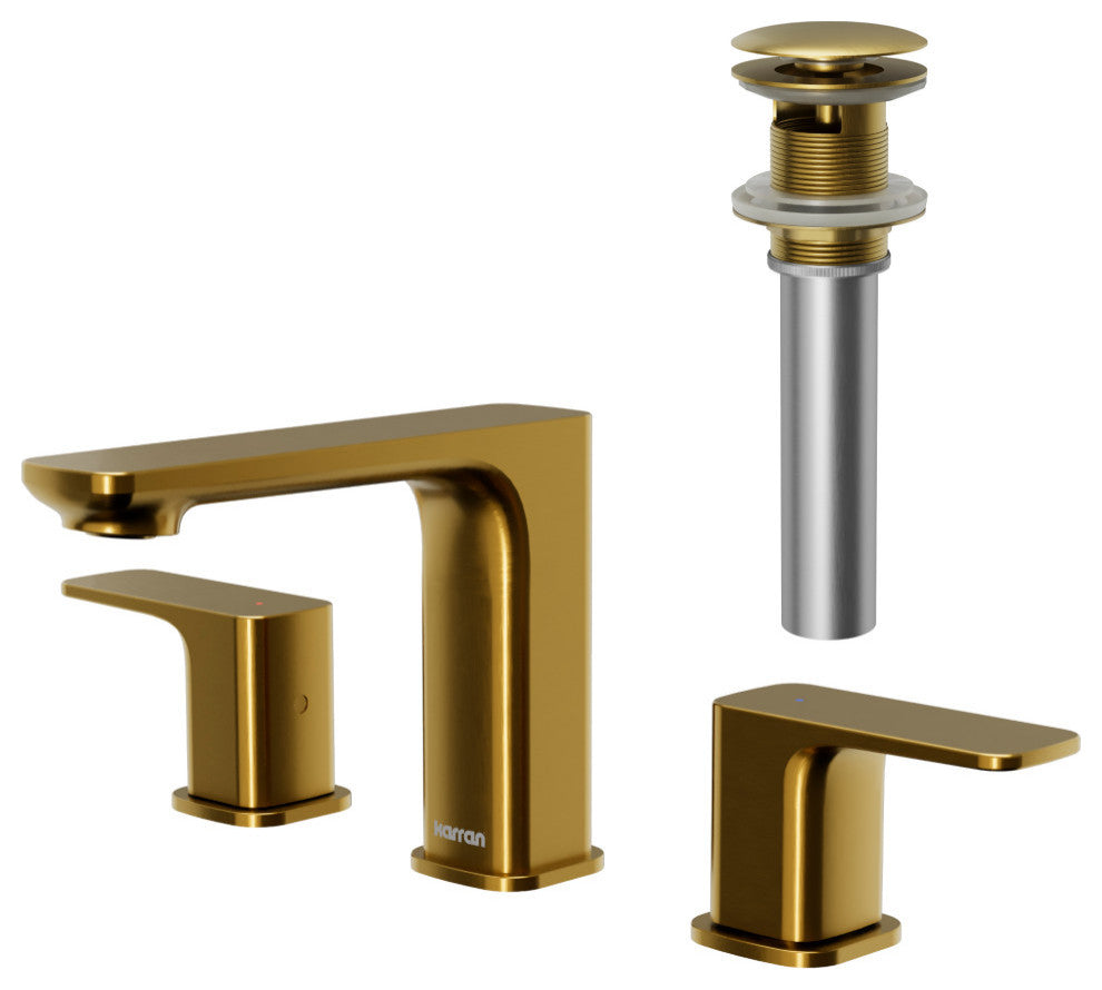 Karran 2-Handle 3-Hole Widespread Faucet With Pop-up Drain, Gold