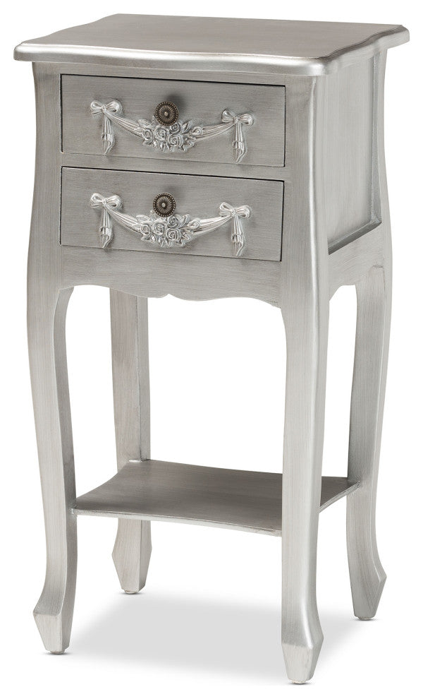 Eliya Classic and Traditional Brushed Silver Finished Wood 2-Drawer Nightstand