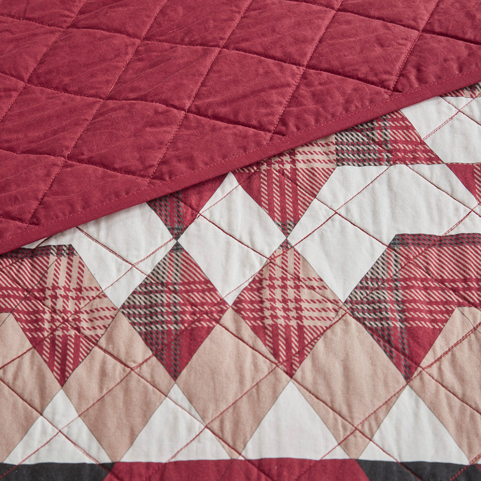 Woolrich Compass Cabin Style Cotton 3-Piece Quilt Set, Red