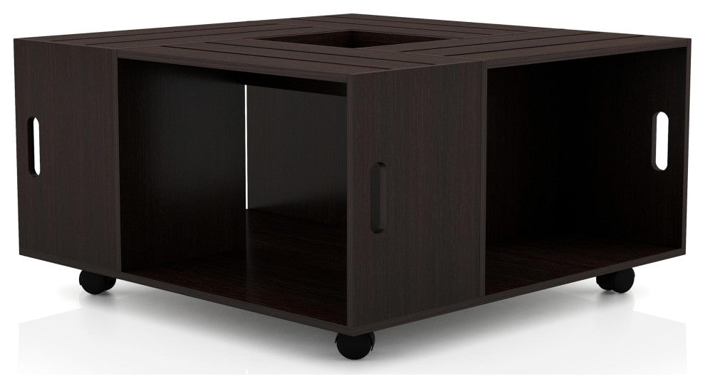 Furniture of America Conteery Wood Coffee Table with Casters in Espresso