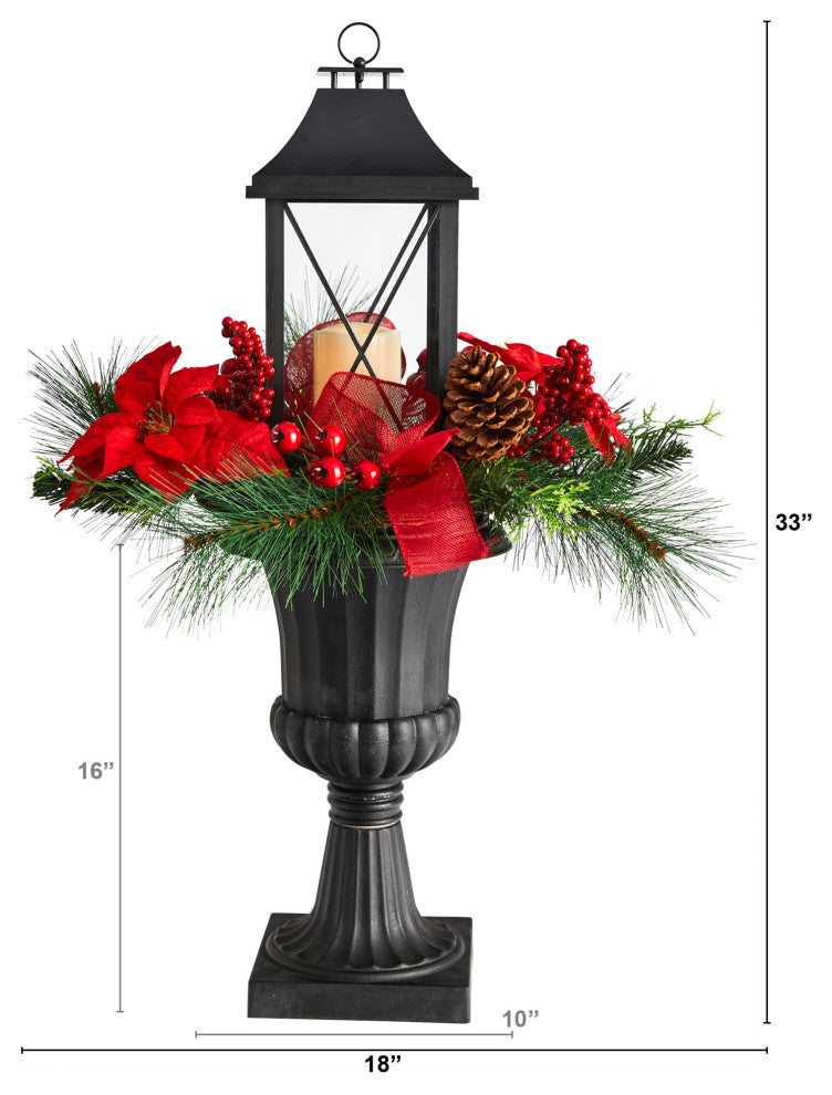 A1864 33 Holiday Christmas Berries and Poinsettia With Large Lantern