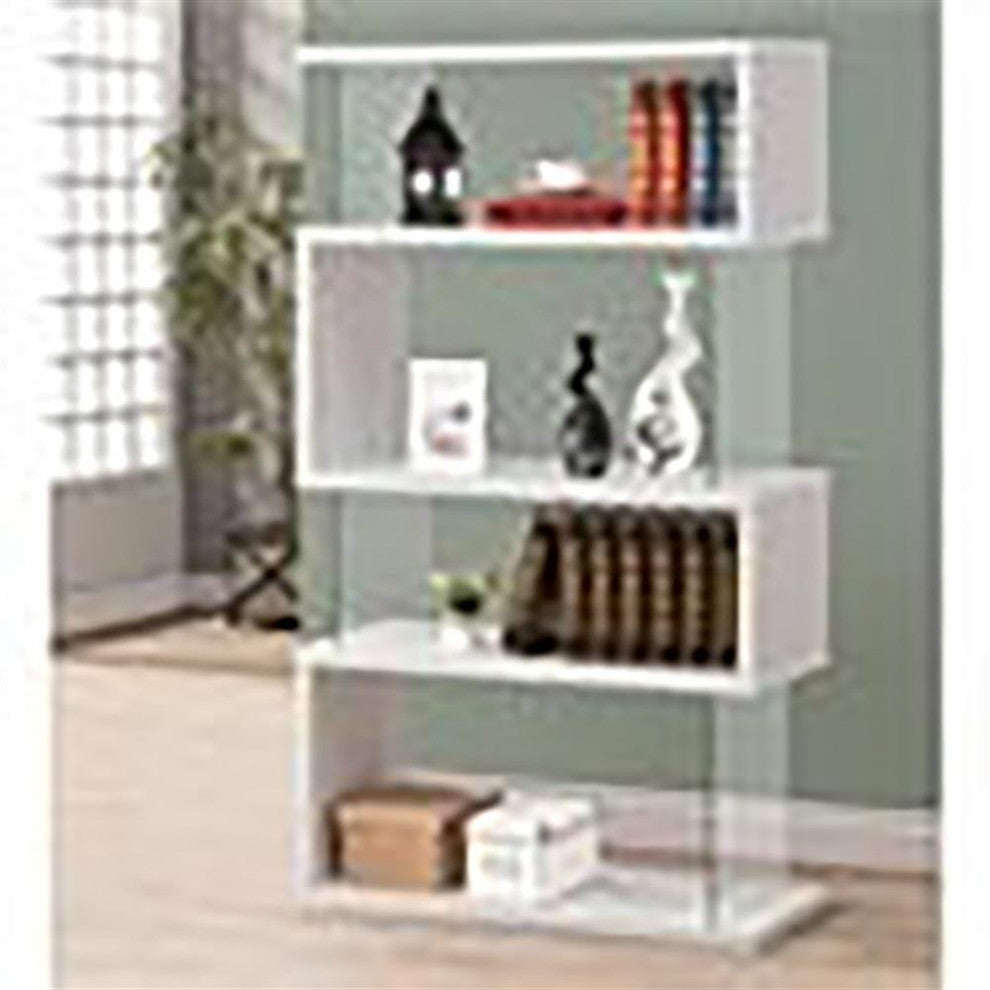 Bowery Hill 4-Shelf Asymmetrical Snaking Contemporary Wood Bookcase in White