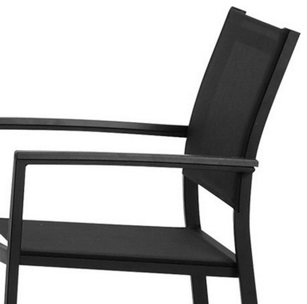 Benzara Fifi 7 Piece Dining Table Set, Black Metal Frames, Smooth Fabric