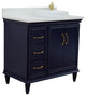 37" Single Vanity, Blue Finish With White Engineered Stone Top