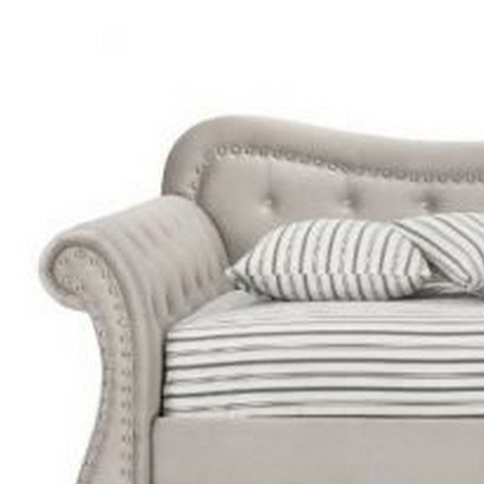 Benzara Wood Daybed With Trundle, Button Tufted With Nailhead Trim, Beige