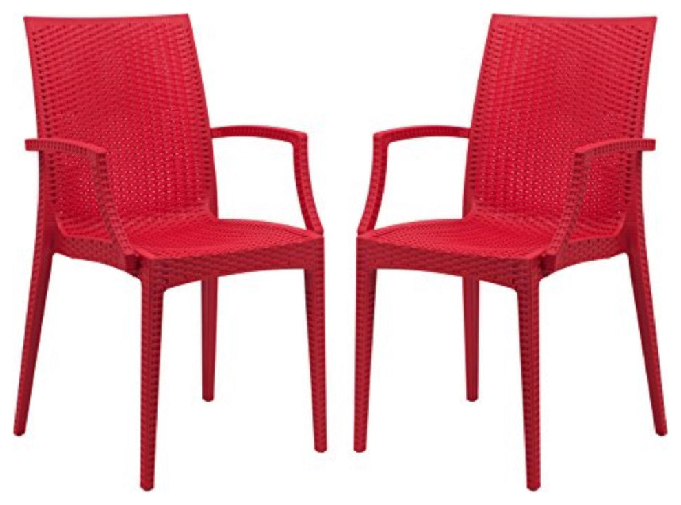 LeisureMod Weave Mace Indoor/Outdoor Chair With Arms, Set of 2