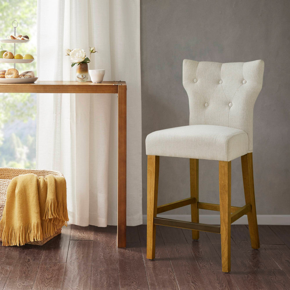 Madison Park Avila Tufted Bar Back Stools Counter Height Stool, Cream