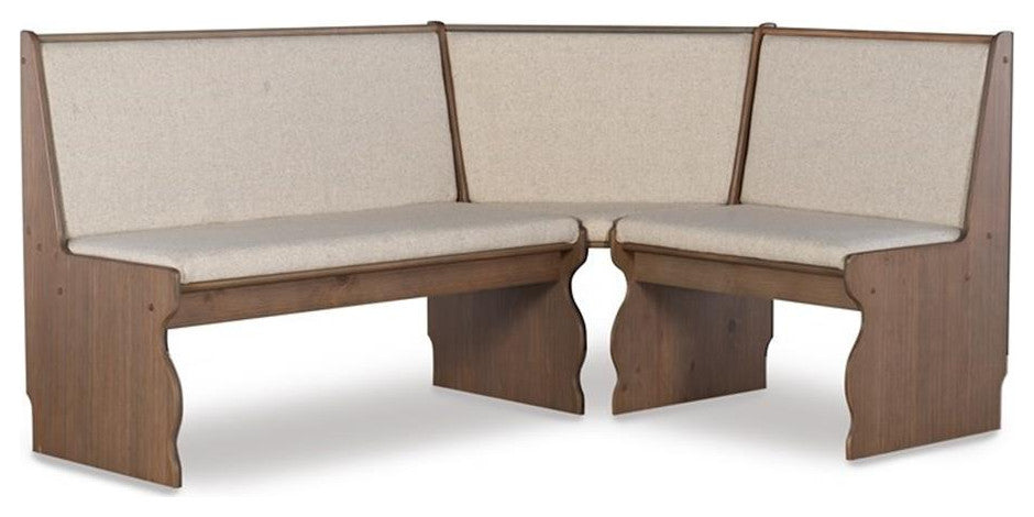 Riverbay Furniture Transitional Wood Corner Nook Dining Set in Brown