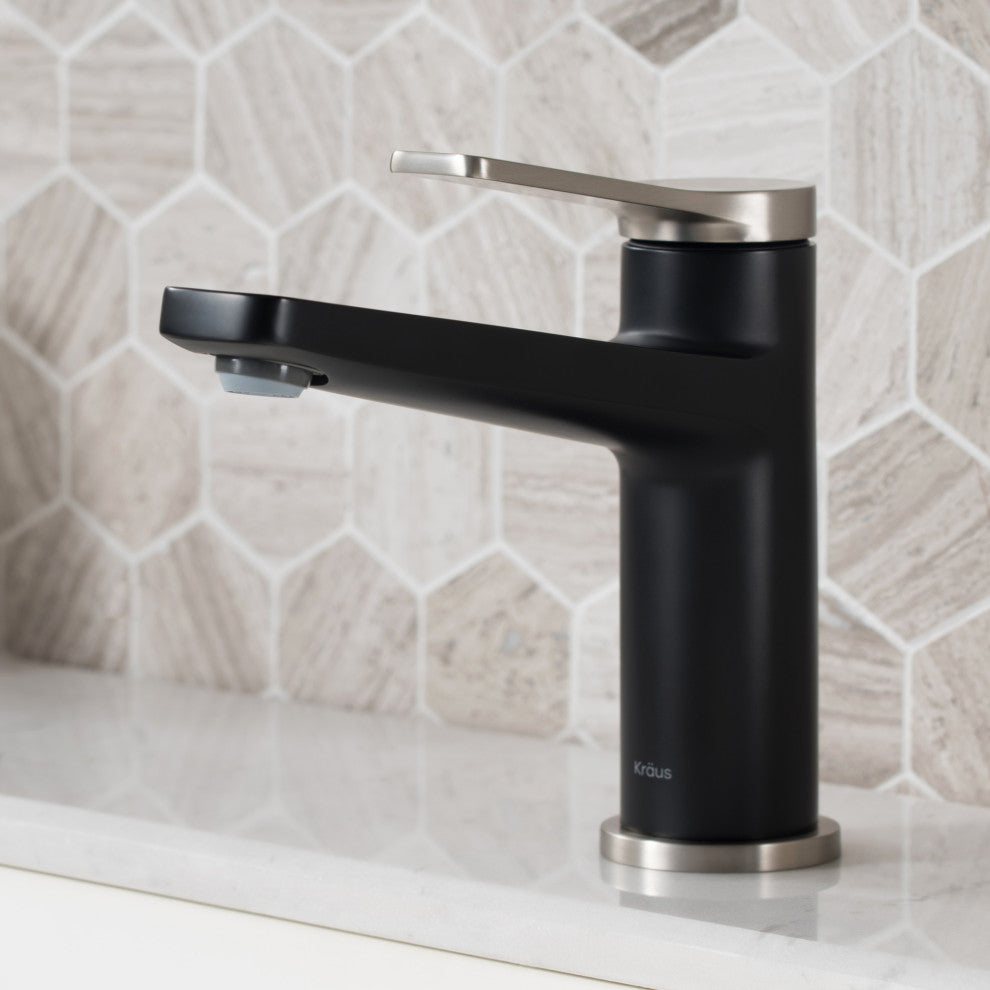 Indy Single Handle 1-Hole Bathroom Basin Faucet SFSMB, Drain Overflow SN