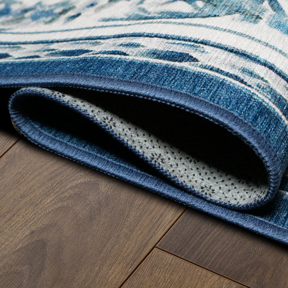 My Magic Carpet Washable Rug Aubusson Blue, 3' X 5'