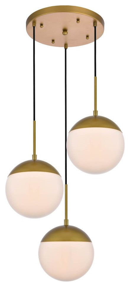 Midcentury Modern Brass And Frosted White 3-Light Pendant
