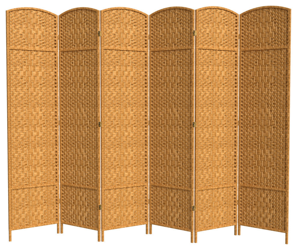 7' Tall Diamond Weave Room Divider, Light Beige, 6 Panels