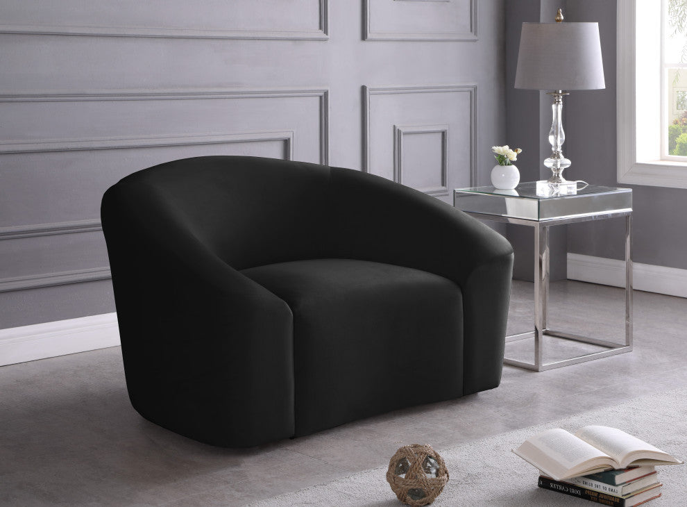 Riley Velvet Upholstered Rounded Chair, Black