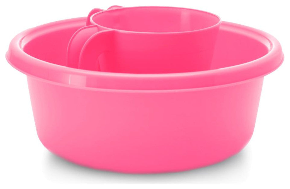 YBM Home Square Plastic Wash Cup & Wash Basin Set, long-lasting, Pink, Medium