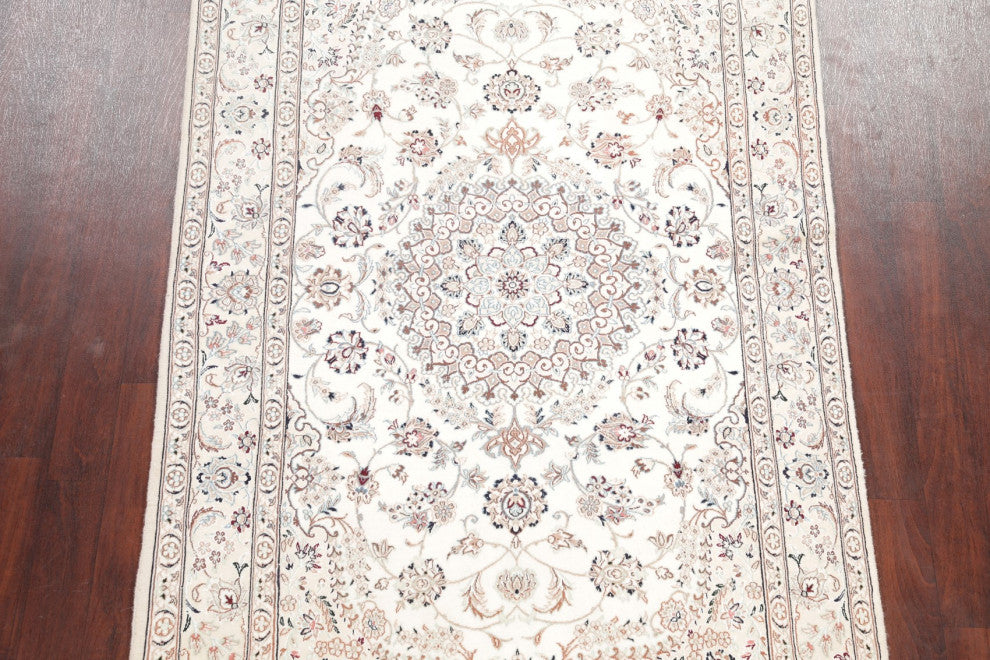 Nain Oriental Traditional Hand Made Persian Style Area Rug, White, 8'3"x5'1