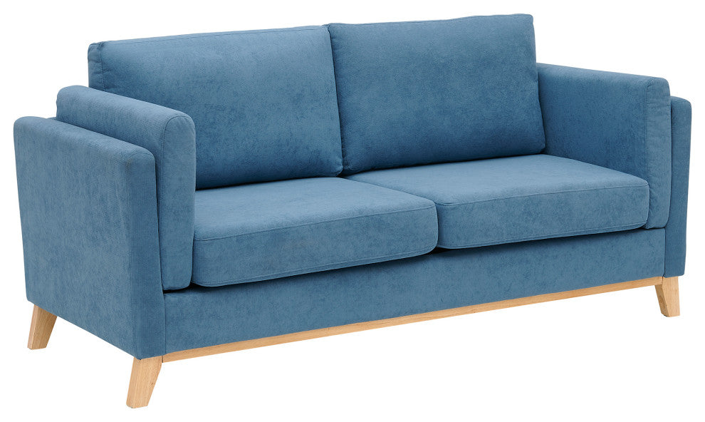 73" Chenille Fabric Tuxedo Arm Loveseat with Cushion, Blue, 73"