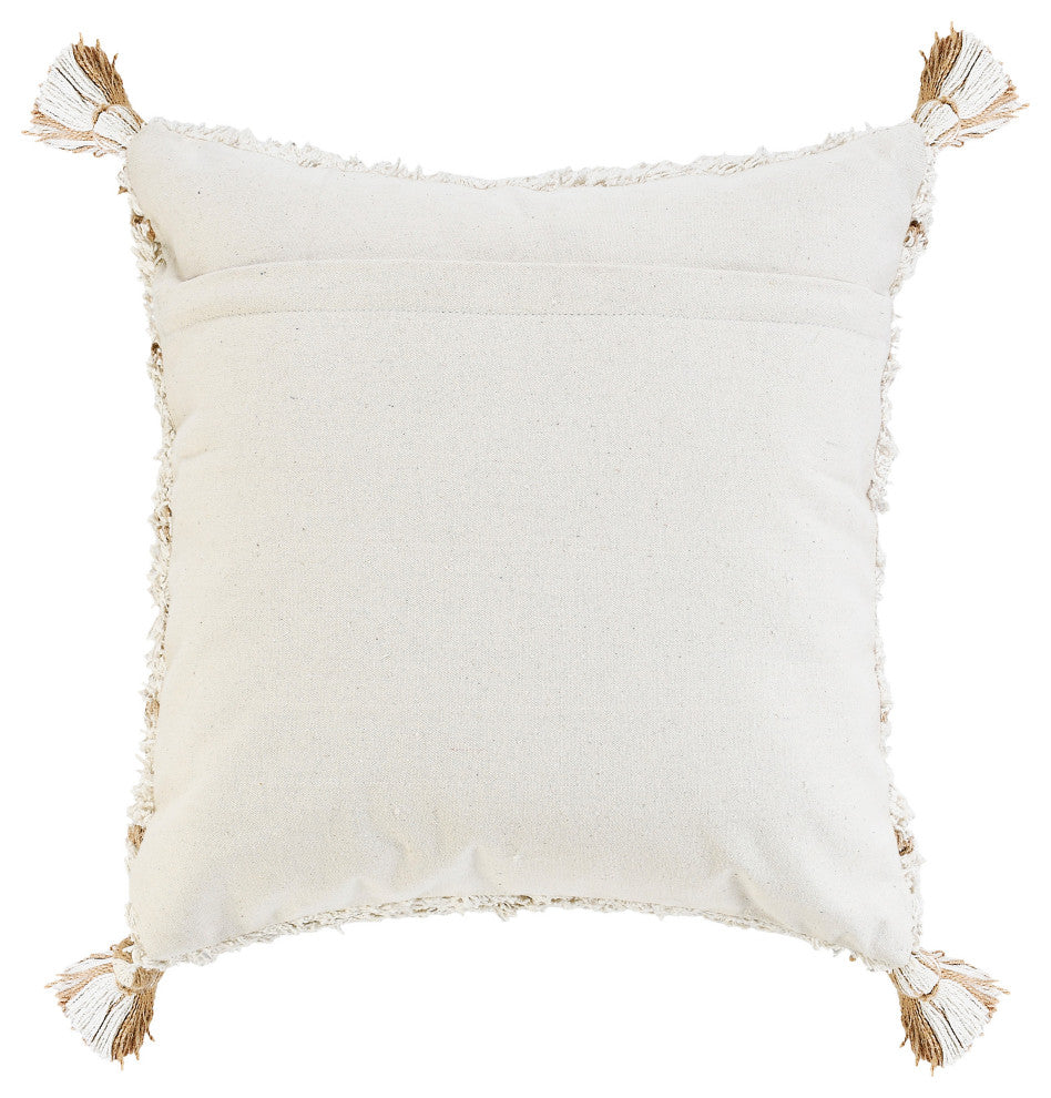 Boho-Chic Diamond Jute and Cotton Throw Pillow, 20" X 20"