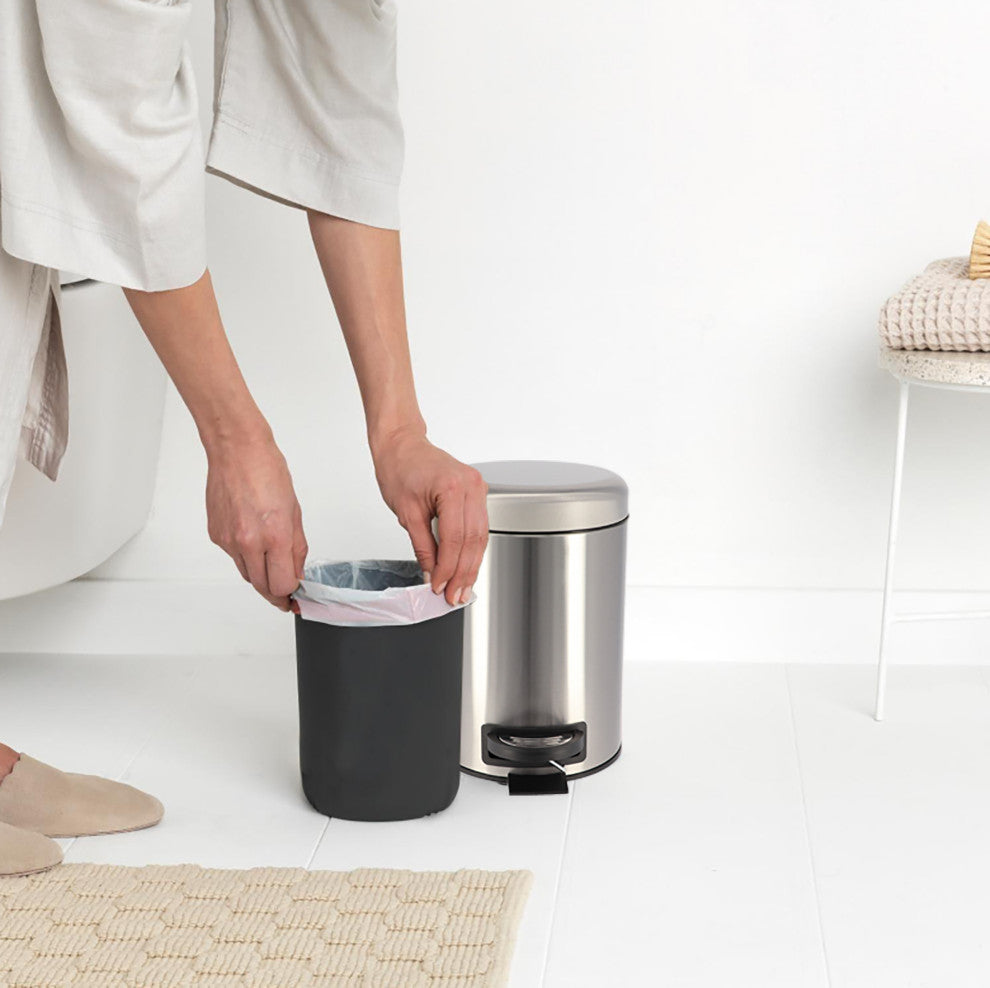 Evideco Soft Close Small Round Metal Floor Step Trash Can Waste Bin, Chrome